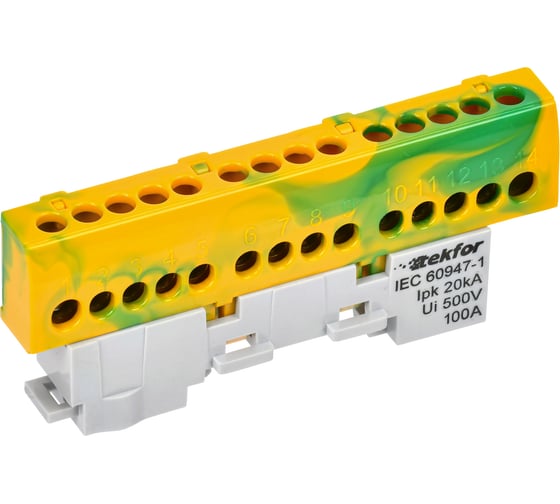 Изображение товара Шина IEK TEKFOR PE земля, изолятор на универсальном держателе, 6x9-14-ЖЗ, 5штук/упаковка TF-NN10-14-KL-K52
