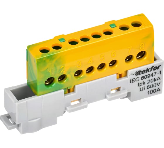 Изображение товара Шина IEK TEKFOR PE земля, изолятор на универсальном держателе, 6x9-8-ЖЗ, 5штук/упаковка TF-NN10-08-KL-K52