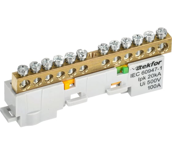 Изображение товара Шина IEK TEKFOR PE земля, неизолированная, на универсальном держателе, 6x9-12-Ж, 5штук/упаковка TF-NN10-12-DL-K05