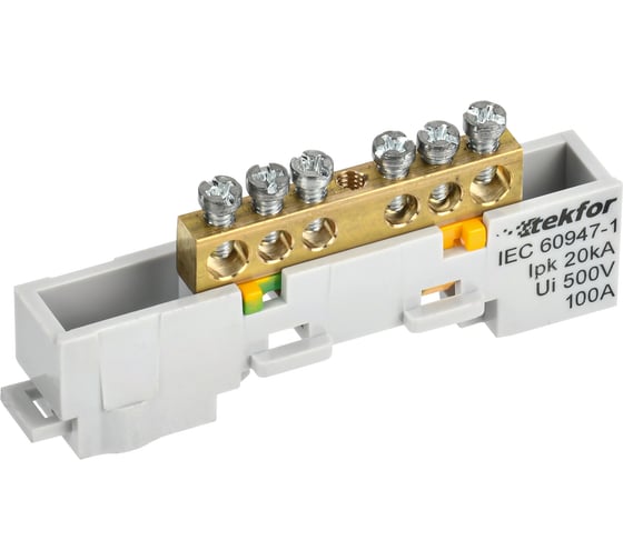 Изображение товара Шина IEK TEKFOR PE земля, неизолированная, на универсальном держателе, 6x9-6-Ж, 5штук/упаковка TF-NN10-06-DL-K05