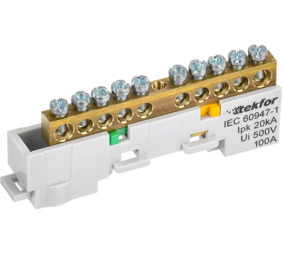 Изображение товара Шина IEK TEKFOR PE земля, неизолированная, на универсальном держателе, 6x9-10-Ж, 5штук/упаковка TF-NN10-10-DL-K05