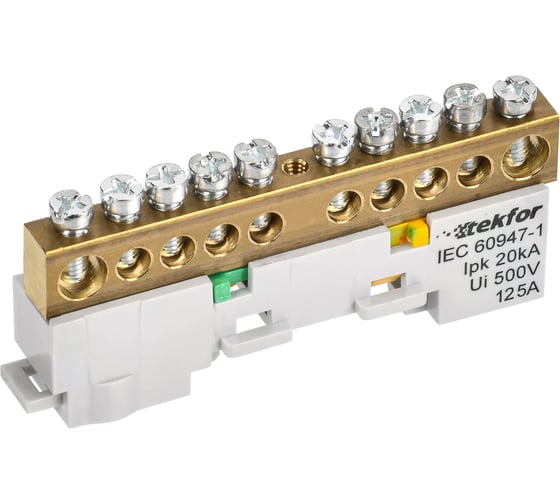 Изображение товара Шина IEK TEKFOR PE земля, неизолированная, на универсальном держателе, 8x12-10-Ж, 5штук/упаковка TF-NN20-10-DL-K05