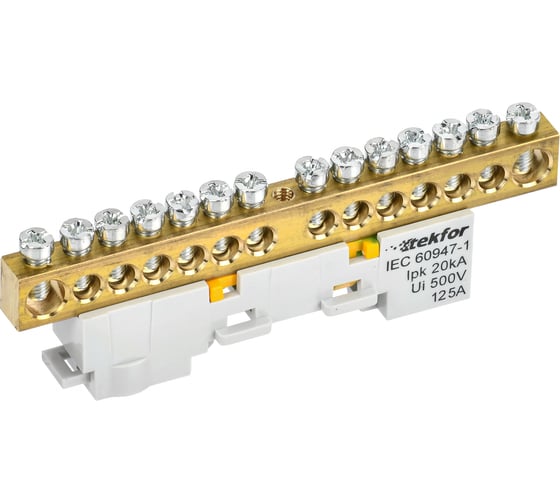 Изображение товара Шина IEK TEKFOR PE земля, неизолированная, на универсальном держателе, 8x12-14-Ж, 5штук/упаковка TF-NN20-14-DL-K05