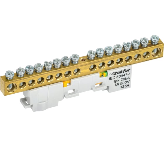 Изображение товара Шина IEK TEKFOR PE земля, неизолированная, на универсальном держателе, 8x12-16-Ж, 5штук/упаковка TF-NN20-16-DL-K05