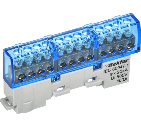 Изображение товара Шина N ноль неизолированная на универсальном держателе IEK TEKFOR 6x9-12-С (5шт/упак) TF-NN10-12-DL-K07