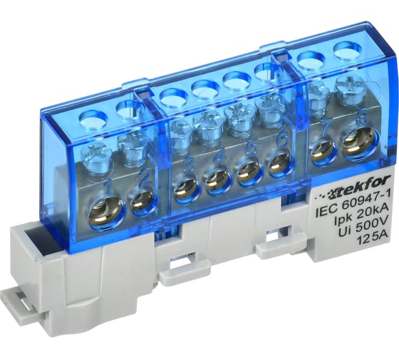 Изображение товара Шина N ноль изолятор на универсальном держателе IEK TEKFOR. 8x12-8-С (5шт/упак) TF-NN20-08-KL-K07