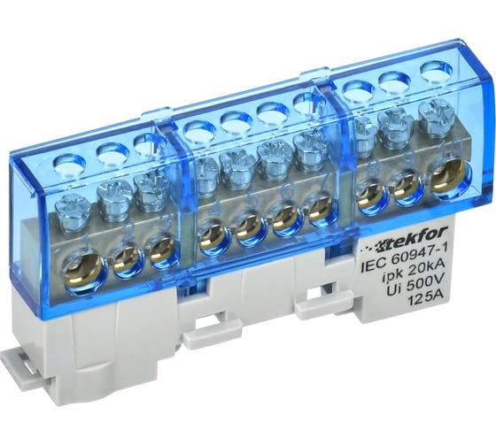 Изображение товара Шина N ноль изолятор на универсальном держателе IEK TEKFOR 8x12-10-С (5шт/упак) TF-NN20-10-KL-K07