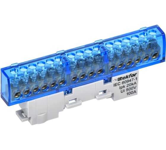 Изображение товара Шина N ноль изолятор на универсальном держателе IEK TEKFOR. 6x9-16-С (5шт/упак) TF-NN10-16-KL-K07