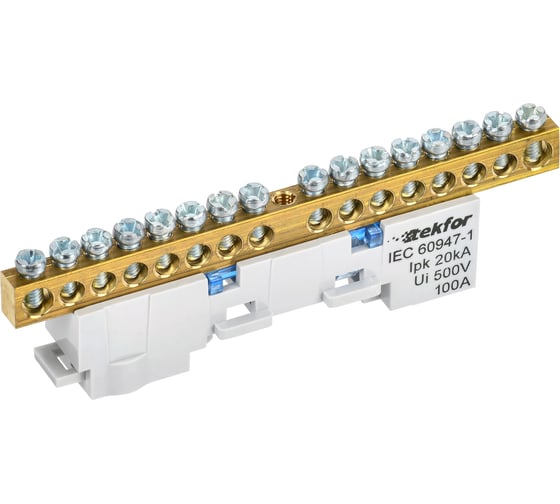 Изображение товара Шина N ноль неизолированная на универсальном держателе IEK TEKFOR 6x9-16-С (5шт/упак) TF-NN10-16-DL-K07