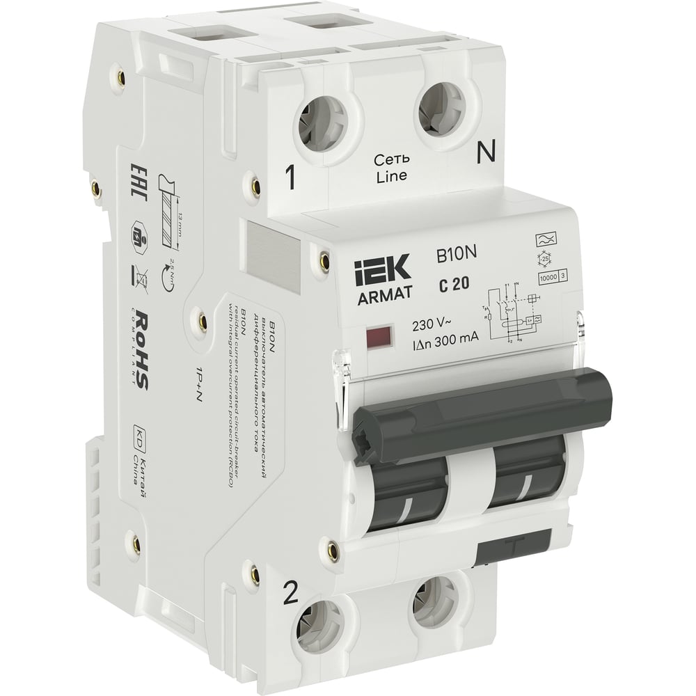 АВДТ IEK ARMAT B10N 1P+NP C20 300мА тип A (36мм) AR-B10N-1N-C020A300