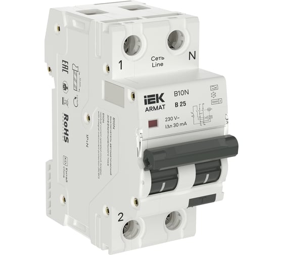 Изображение товара АВДТ IEK ARMAT B10N 1P+NP B25 30мА тип A (36мм) AR-B10N-1N-B025A030