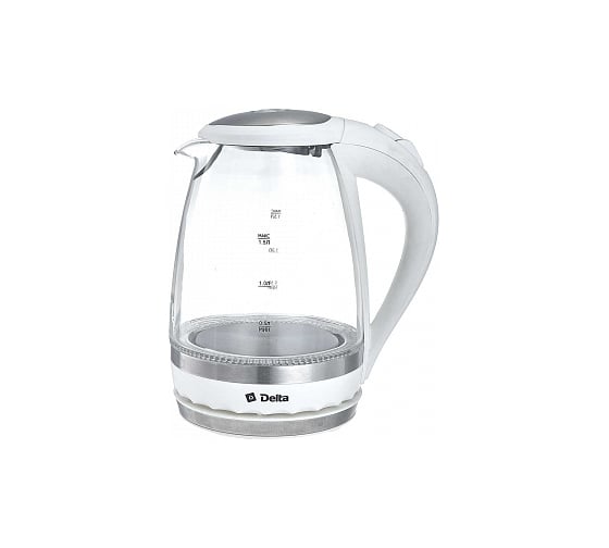 Изображение товара Чайник Delta DL-1202 корпус из жаропрочного стекла, белый 2200 Вт, 1.5 л 0R-00001128