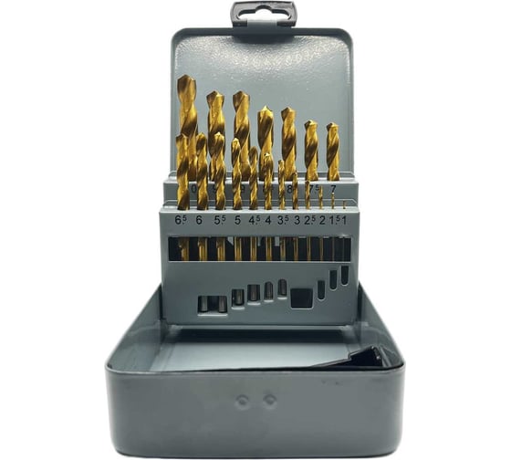 Изображение товара Набор сверл по металлу TORNERI 19 шт (1.0 мм - 10.0 мм) кл. А1 с покрытием TiN Т023762