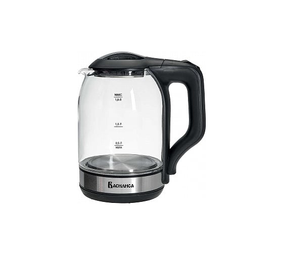 Изображение товара Электрический чайник ВАСИЛИСА ВА-1036 корпус из жаропрочного стекла, черный 1500 Вт, 1.8 л Р1-00008217