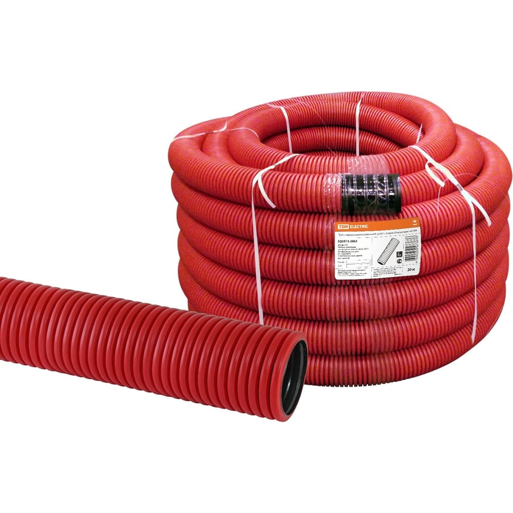 Изображение товара Гофра для кабеля TDM ELECTRIC двустенная 63мм ПНД с зондом 20 метров красная SQ0413-2063