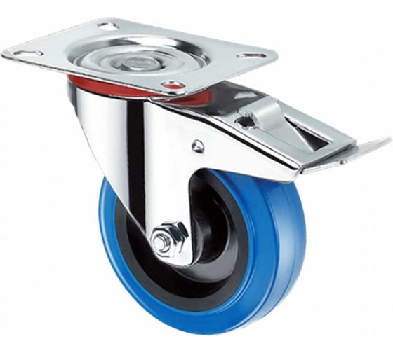 Изображение товара Колесо MFK-TORG с эластичной синей резиной поворотное с тормозом (SRCLb 63) 160мм 9054160Е