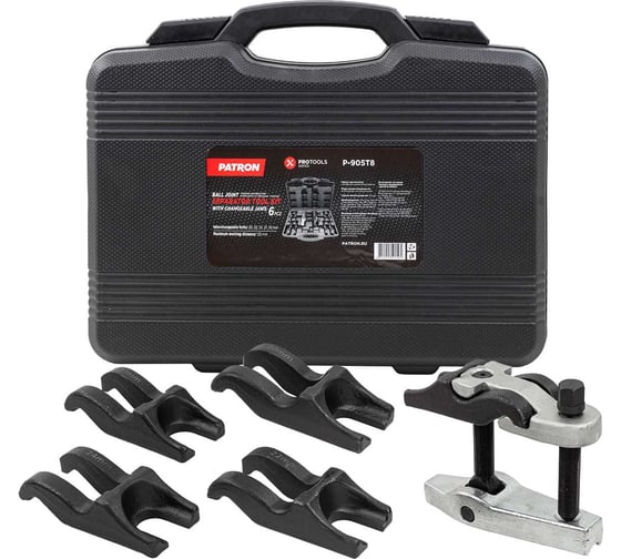 Изображение товара Съемник шаровых опор в комплекте со сменными губками Patron размер зева: 20, 22, 24, 27, 30мм, 5 предметов, в кейсе P-905T8(61269)
