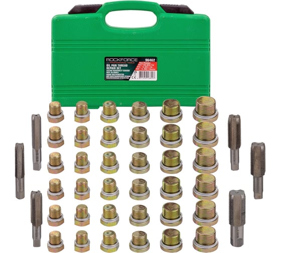Изображение товара Набор метчиков и пробок для восстановления резьбы маслосливных отверстий Rockforce 114 предметов (М13х1.25, М13х1.5, М15х1.5, М17х1.5, М20х1.5, М22х1.5), в кейсе RF-964G2(17275)