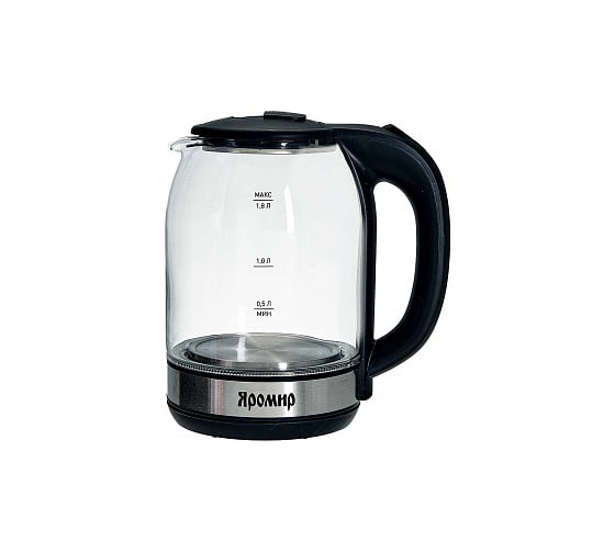 Изображение товара Электрический чайник Яромир ЯР-1061 корпус из жаропрочного стекла, черный 1500 Вт, 1.8 л Р1-00008216