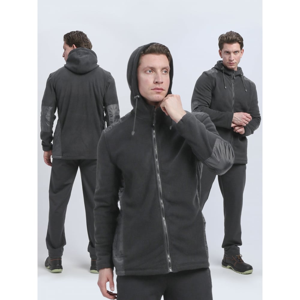 Изображение товара Мужская куртка с капюшоном ФАКЕЛ Кэмп из флиса, темно-серого цвета