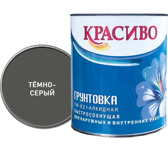 Изображение товара Грунтовка Красиво ГФ-021 для стен, по металлу, по дереву темно-серый 2,7 кг 4690417026487