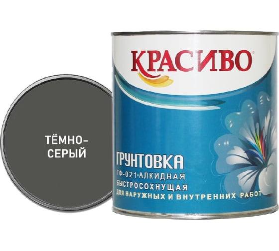 Изображение товара Грунтовка Красиво ГФ-021 для стен, по металлу, по дереву темно-серый 1,8 кг 4690417026470