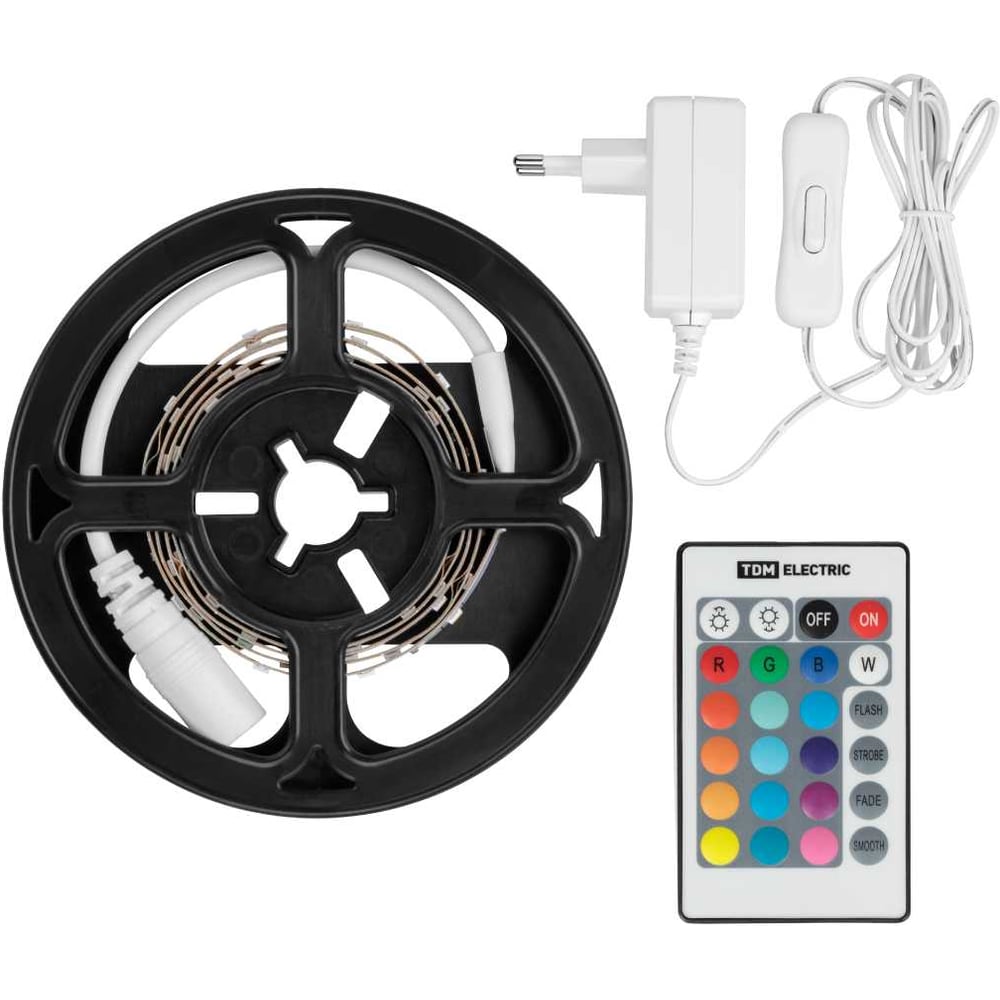 Изображение товара Комплект светодиодной ленты TDM ELECTRIC SMD5050-30 LED/м-12 В-7,2 Вт/м 1 м 12 Вт, IR-контроллер SQ0331-0228
