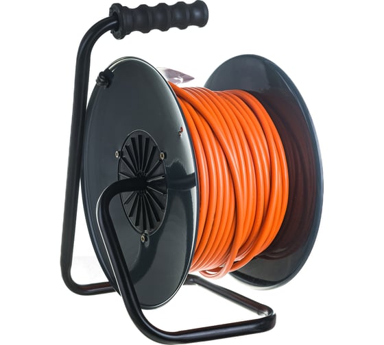 Изображение товара Удлинитель на пластиковой катушке Партнер-электро PowerLine 4 гн. с/з с выкл ПВС 3х0,75 6A 30м IP 44 тем-сер.вст. оранжевая UK214A-430DB