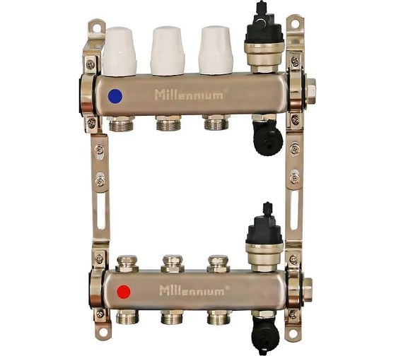 Изображение товара Коллекторная группа Millennium 1" для отопления из нержавеющей стали на 3 выхода без кранов KGBK1003