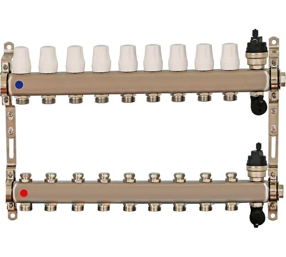 Изображение товара Коллекторная группа Millennium 1" для отопления из нержавеющей стали на 9 выходов без кранов KGBK1009