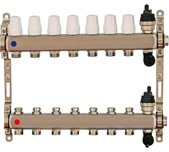Изображение товара Коллекторная группа Millennium 1" для отопления из нержавеющей стали на 7 выходов без кранов KGBK1007