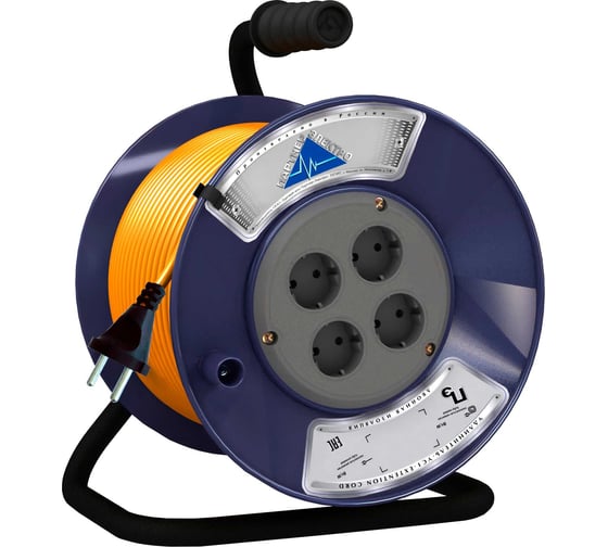 Изображение товара Удлинитель на пластиковой катушке Партнер-электро PowerLine 4 гн. б/з с выкл ПВС 2х1 10A 30м IP 44 тем-сер.вст. оранжевая UK212B-430DB