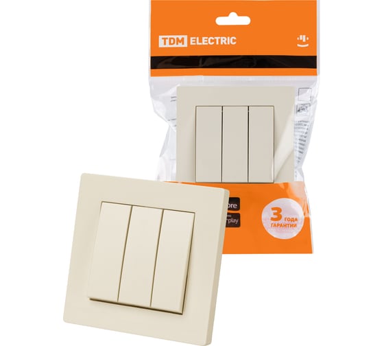 Изображение товара Выключатель 3-х клавишный TDM ELECTRIC 10А сл. кость Сенеж TDM SQ1816-0112