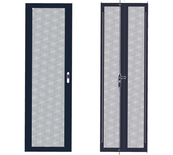 Изображение товара Комплект дверей TWT 18U 600мм черный передняя-перфорированная задняя-распашная перфорированная CBB-DR18-6x-S-P1