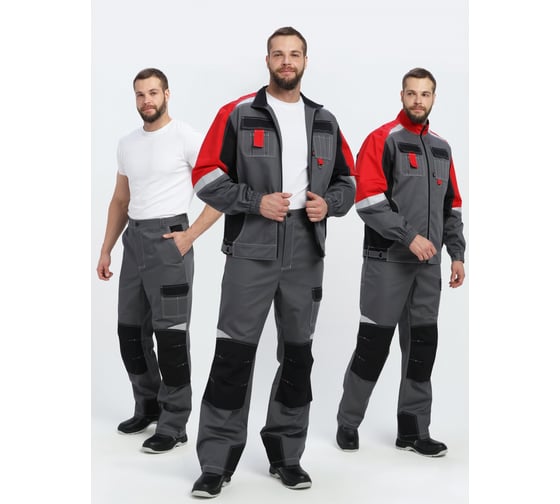 Изображение товара Костюм с брюками Факел Вектрон-1 (ткань смесовая МВО, 240) серый/черный/красный 87494849.010