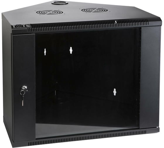 Изображение товара Настенный шкаф TWT угловой, 6U 600x600, стеклянная дверь, черный CBWTG-6U-6x6-BK