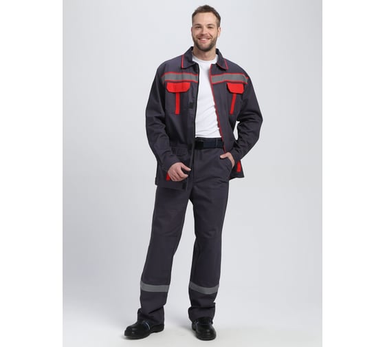 Изображение товара Костюм с брюками Факел Итрорис-1 СОП (ткань саржа, 250) т.серый/красный 87489235.005