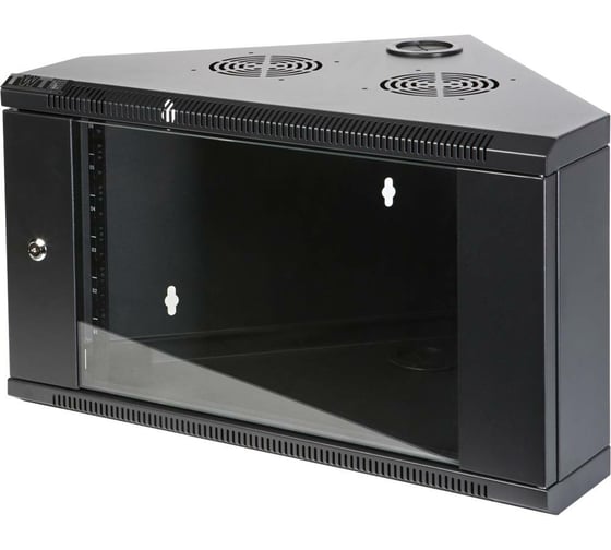 Изображение товара Настенный шкаф TWT угловой, 9U 600x430, стеклянная дверь, черный, I CBWTG-9U-6x4-BK