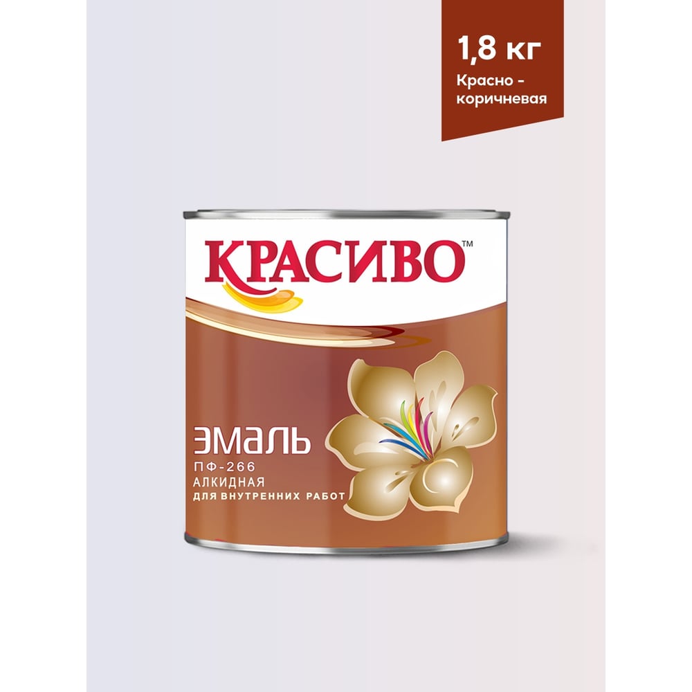 Эмаль для пола Красиво ПФ-266 быстросохнущая, красно-коричневый, 1,8 кг 4690417032303