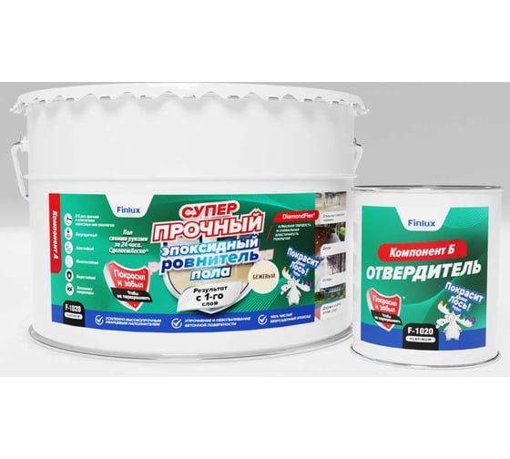 Изображение товара Эпоксидный ровнитель для наливного пола Finlux F-1020 суперпрочный, двухкомпонентное, 10 кв.м 4603783214006