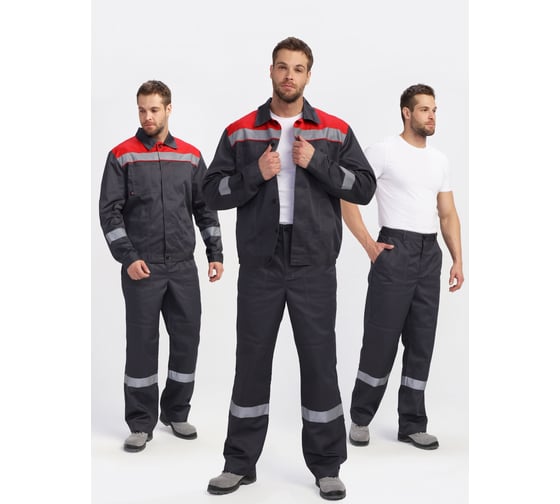 Изображение товара Костюм с брюками Факел Лигор-1 Премиум СОП (ткань смесовая, 240) т.серый/красный 87489263.002