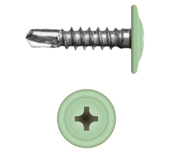 Изображение товара Саморез прессшайба крепежная техника зеленая пастель 4,2\19 (RAL 6019) сверло (1000) БК 1000154 БК