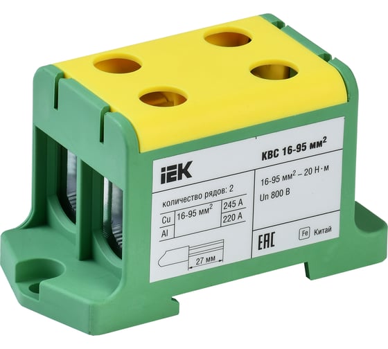 Изображение товара Клемма вводная силовая IEK КВС 16-95 кв.мм. 2-рядная PE (6шт/упак) YZN23-095-K52