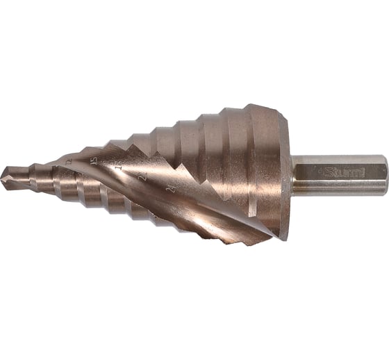 Изображение товара Сверло ступенчатое по металлу Sturm 6-36мм шаг 3мм Р6М5+COBALT спираль 1055-S636K