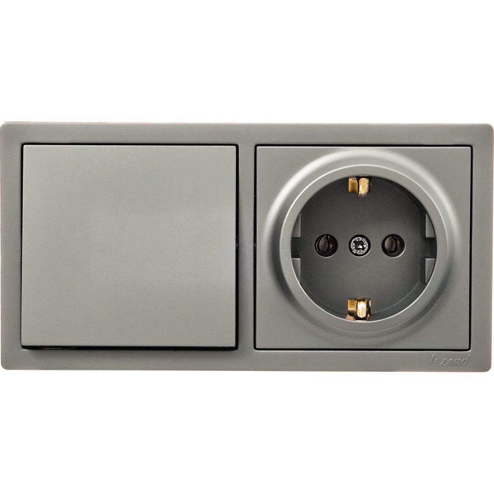 Изображение товара Выключатель и розетка Lezard LETO с заземлением горизонтальный платина