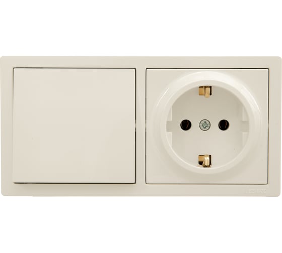 Изображение товара Выключатель и розетка Lezard LETO с заземлением, крем, горизонтальный 752-0300-170BAP
