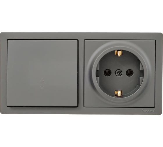 Изображение товара Выключатель проходной и розетка Lezard LETO с заземлением, платина, горизонтальный 752-3500-170BVP