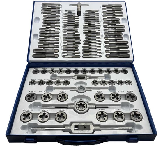 Изображение товара Набор метчиков и плашек TORNERI М2 - М18 (110 предметов) в металлическом кейсе Т023748