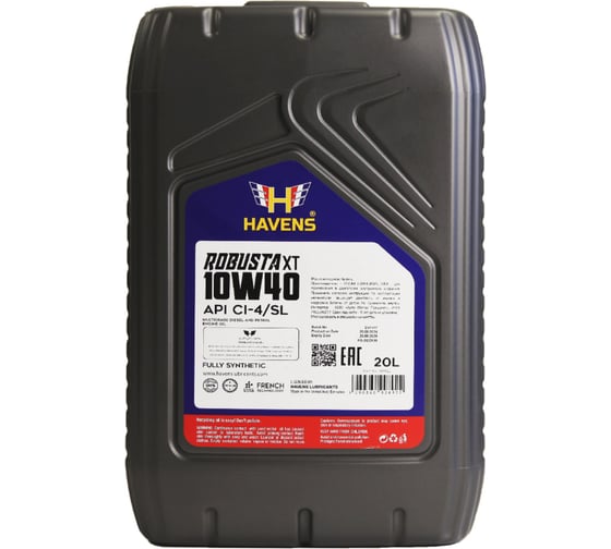 Изображение товара Моторное масло для тяжелонагруженной техники HAVENS Robusta XT SAE 10W40 ACEA E4/E7, API CI-4/CF, 20 л HRXT10W40CI420