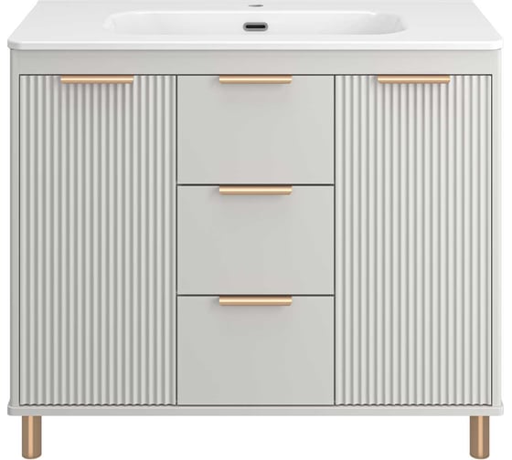 Изображение товара Тумба напольная Brevita RISACCA crema -100, 2 дверцы, 3 ящика, с раковиной УТ000025682